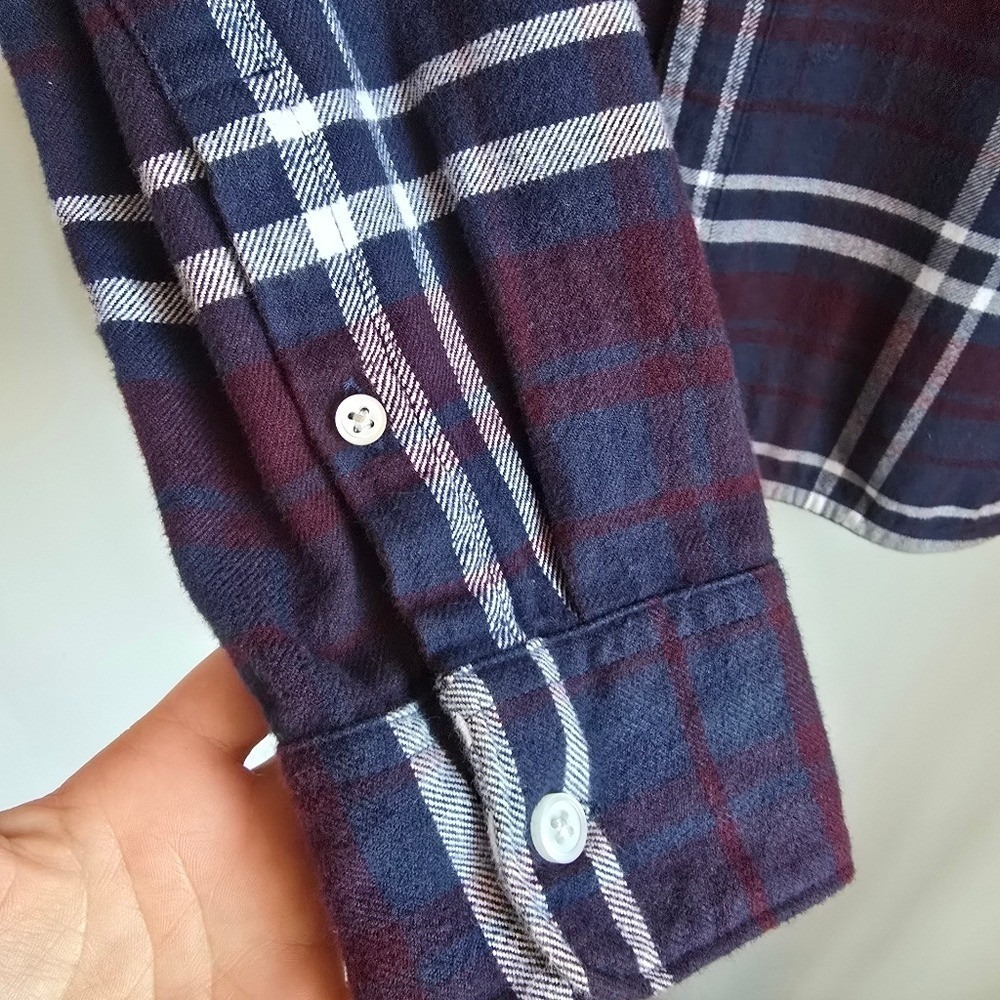 Everlane Men's Navy Red The Brushed Button Down Flannel Shirt SZ Large Rugged - Picture 5 of 10